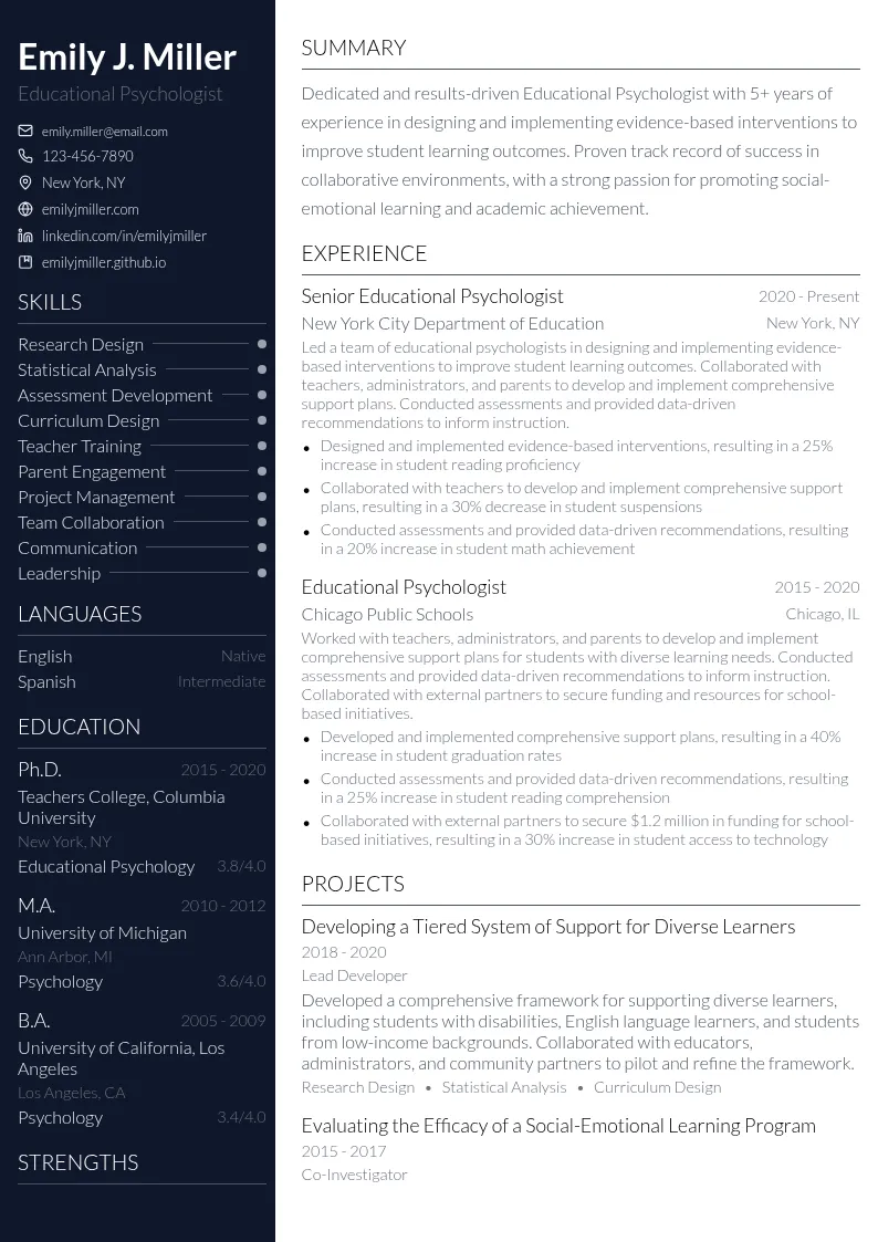 Educational Psychologist resume example