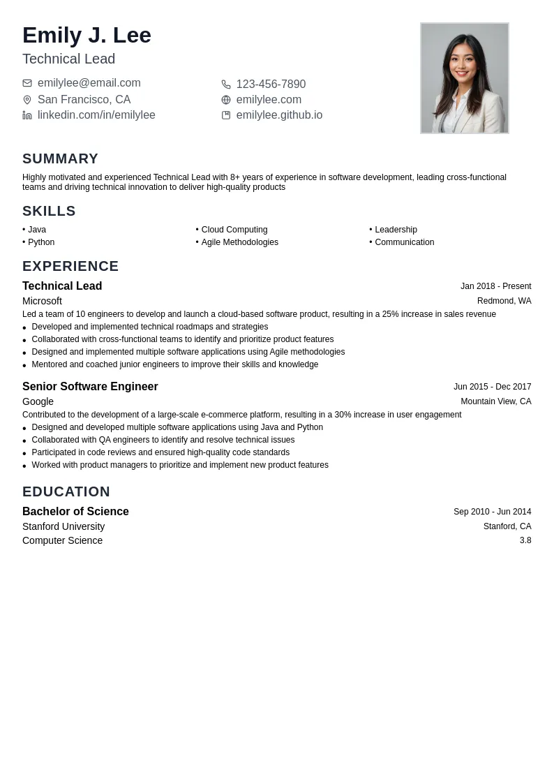Technical Lead resume example