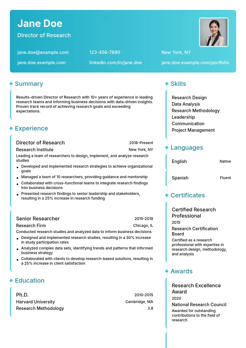 Director of Research resume example
