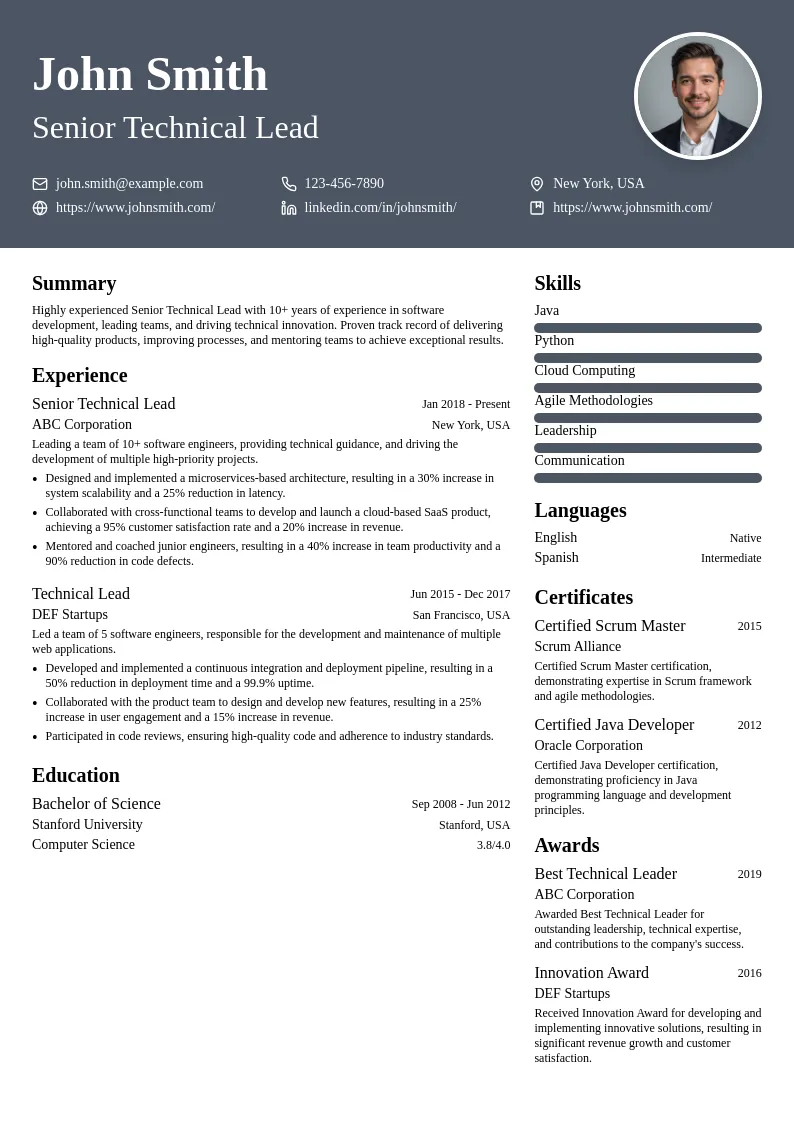 Senior Technical Lead resume example