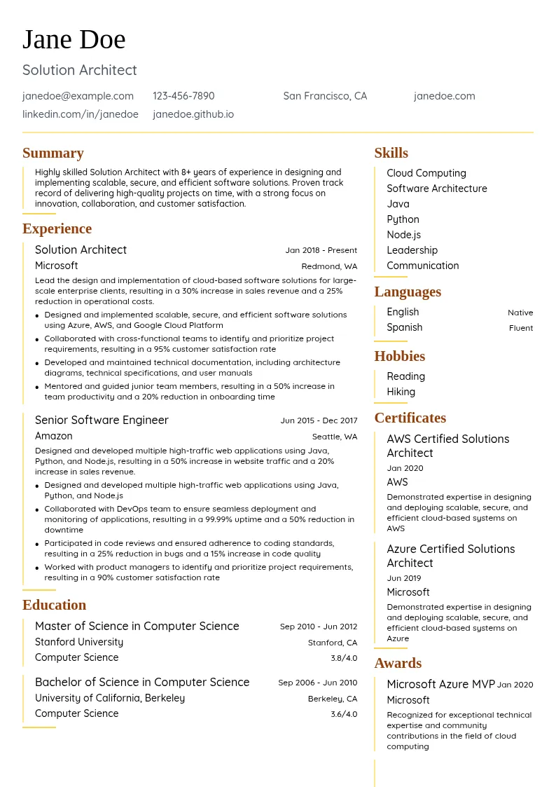 Solution Architect resume example