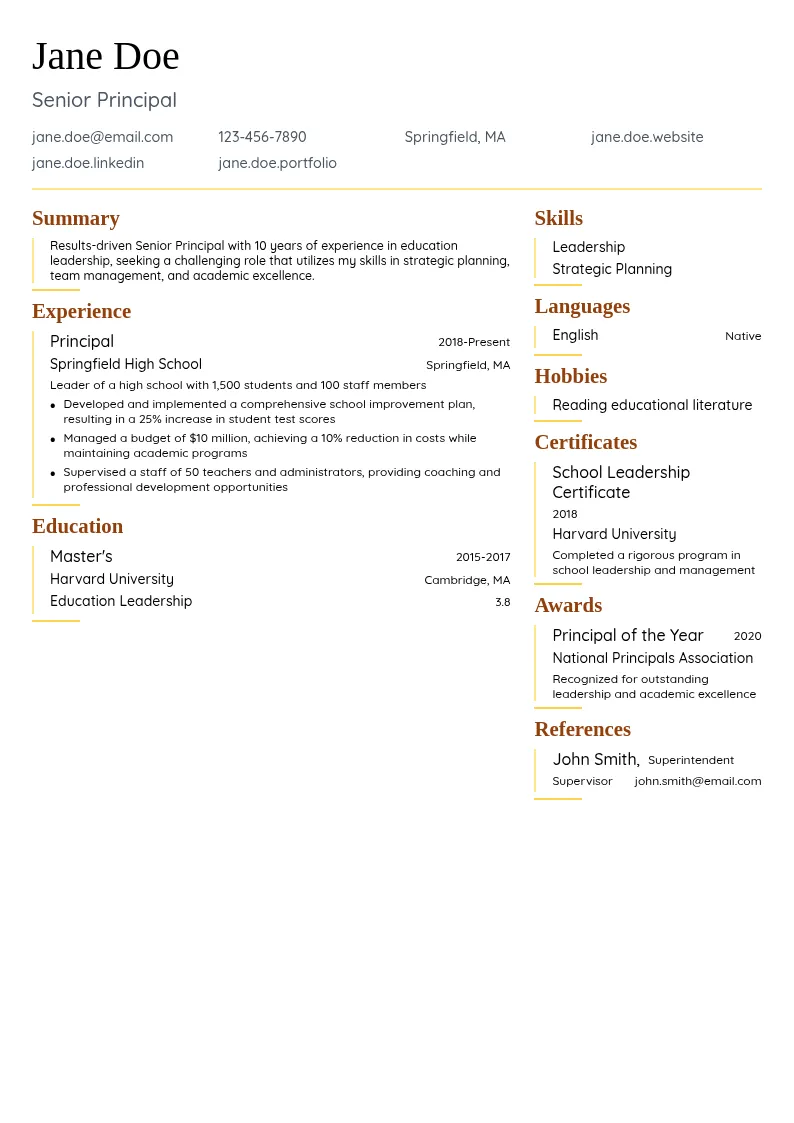 Senior Principal resume example