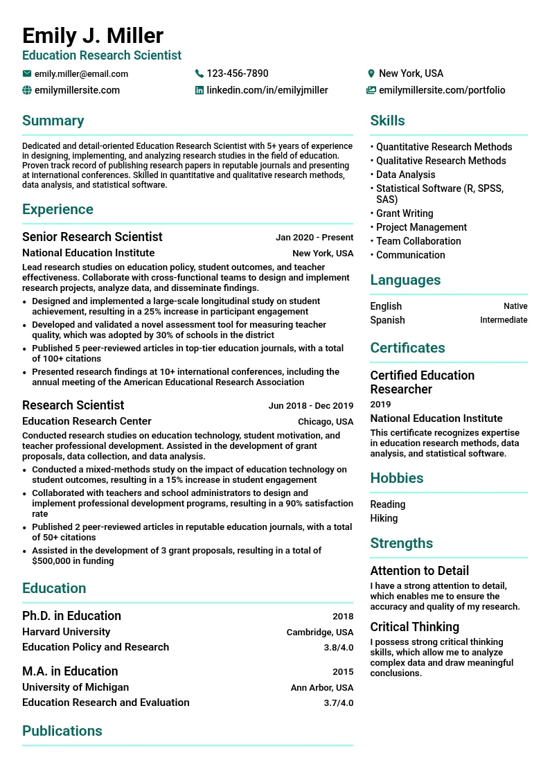Education Research Scientist resume example