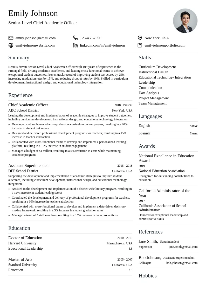 [Senior-Level] Chief Academic Officer resume example