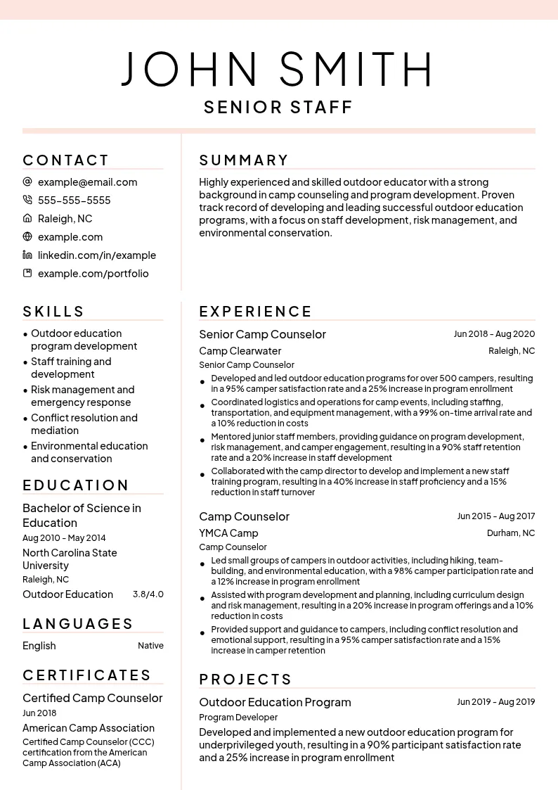 Senior Staff resume example