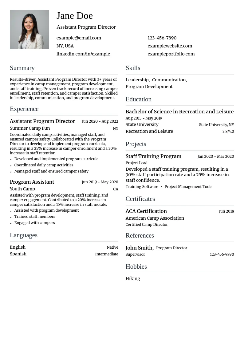 Assistant Program Director resume example