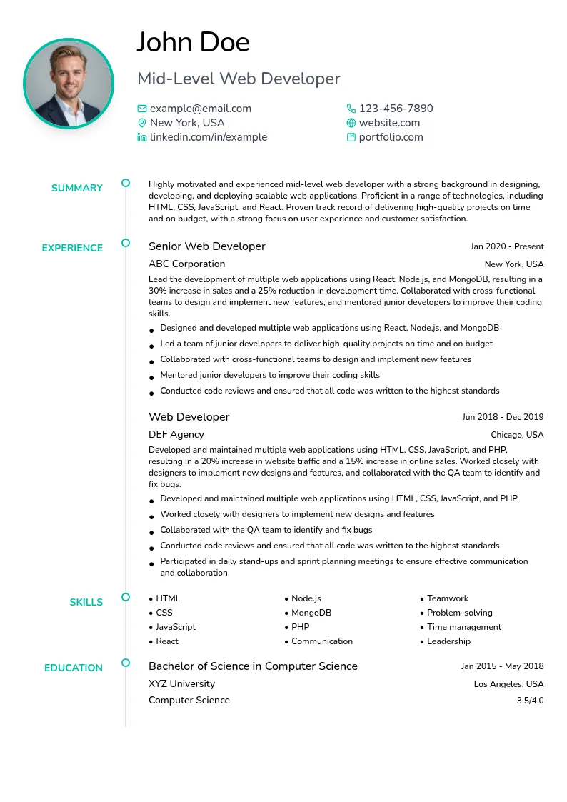 Mid-Level Web Developer resume example