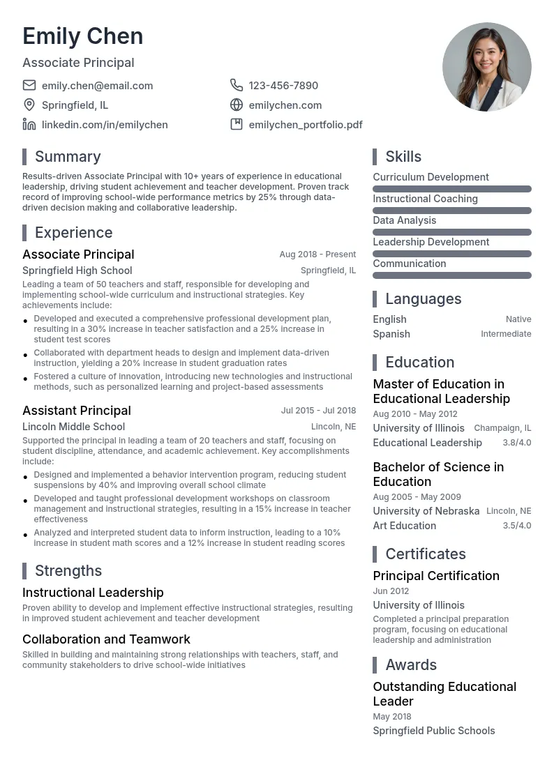 Associate Principal resume example