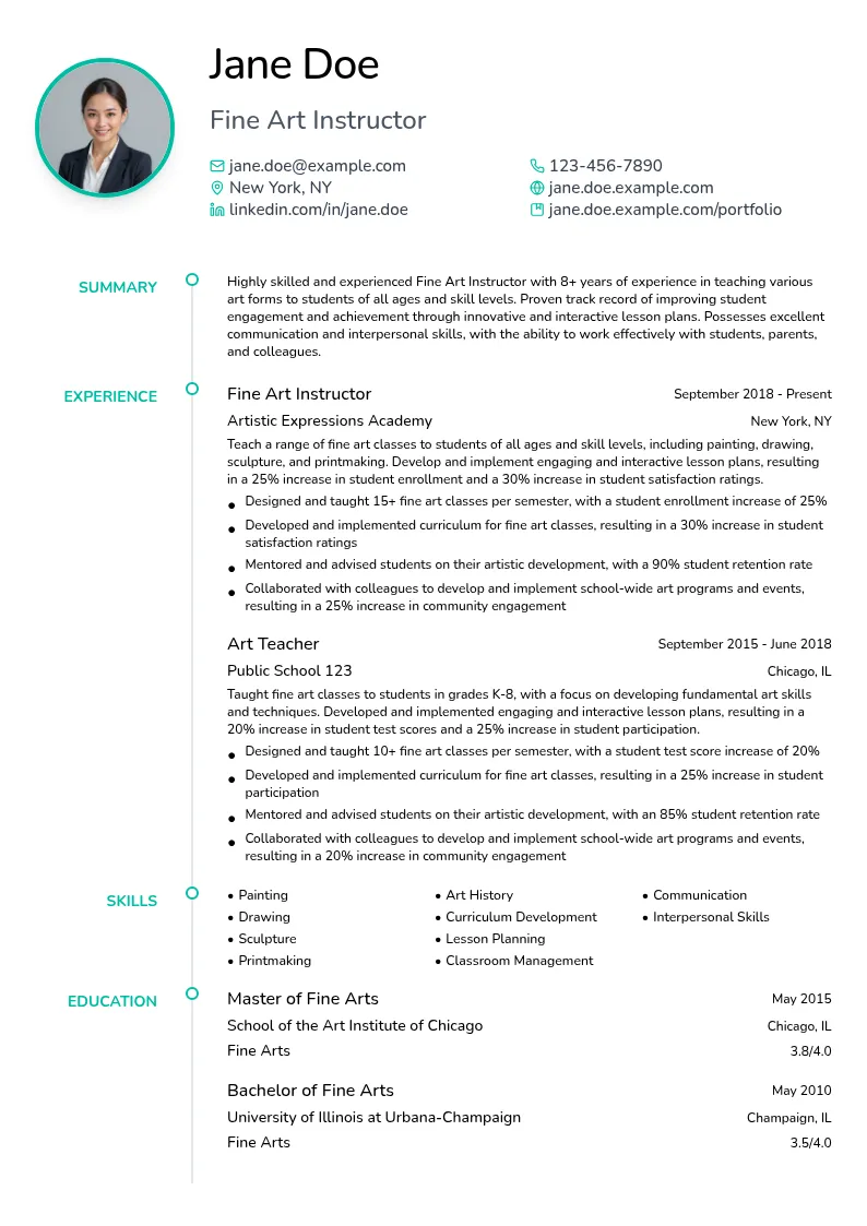 Fine Art Instructor resume example