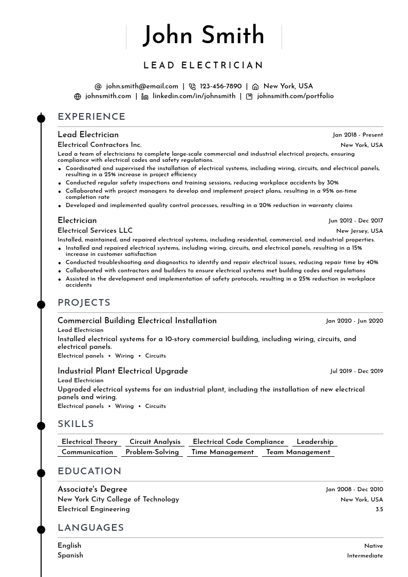 Lead Electrician resume example