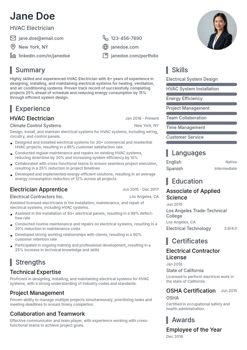HVAC Electrician resume example