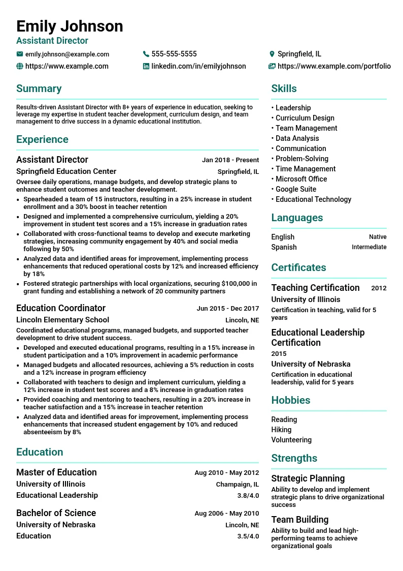 Assistant Director resume example