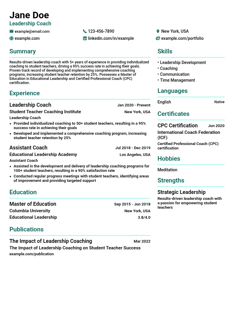 Leadership Coach resume example