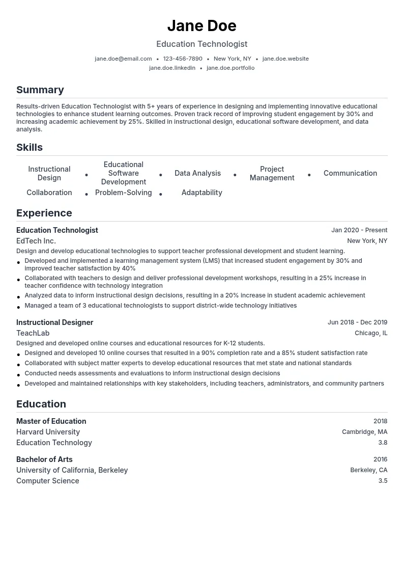 Education Technologist resume example