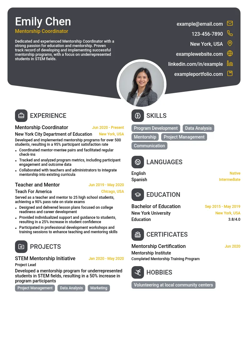 Mentorship Coordinator resume example