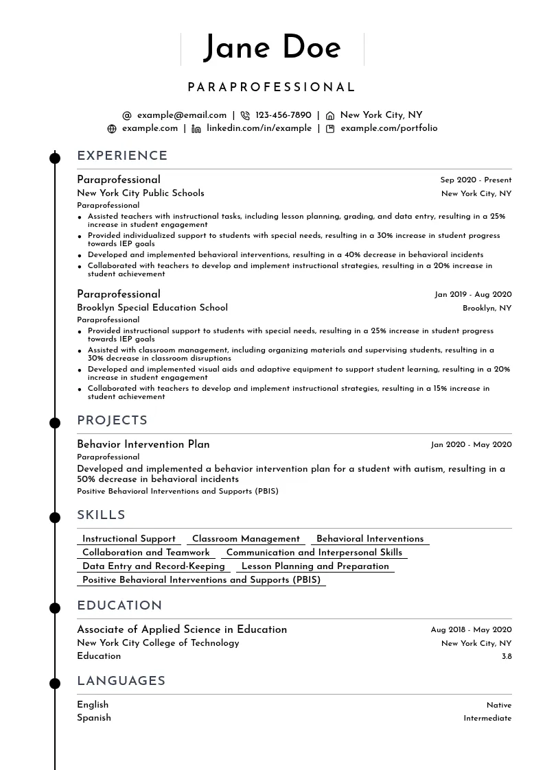 Paraprofessional resume example