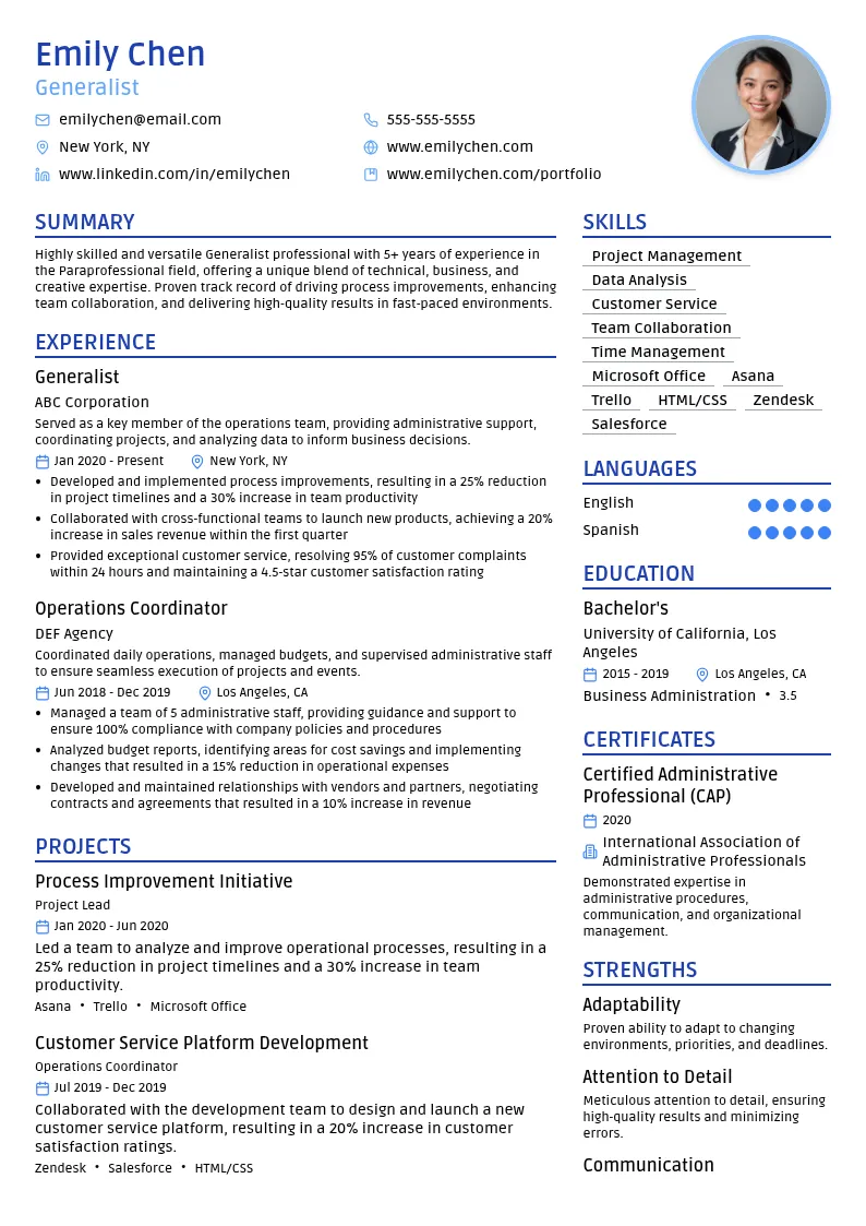 Generalist resume example