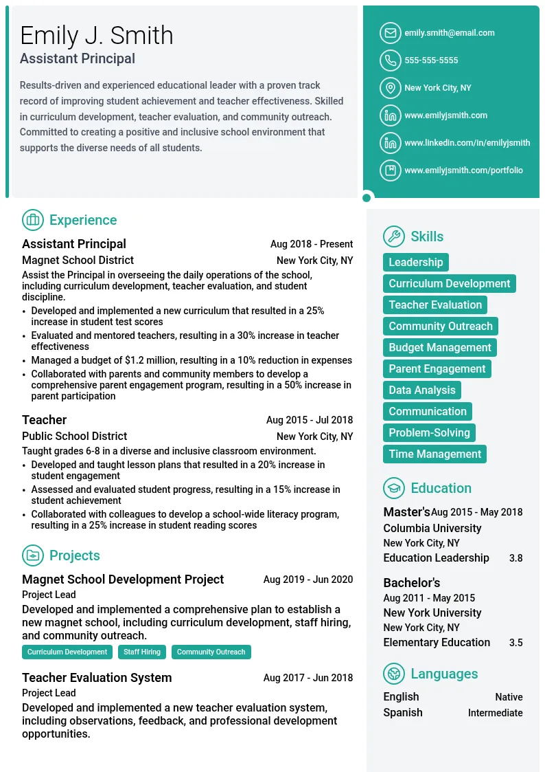 Magnet School Assistant Principal resume example