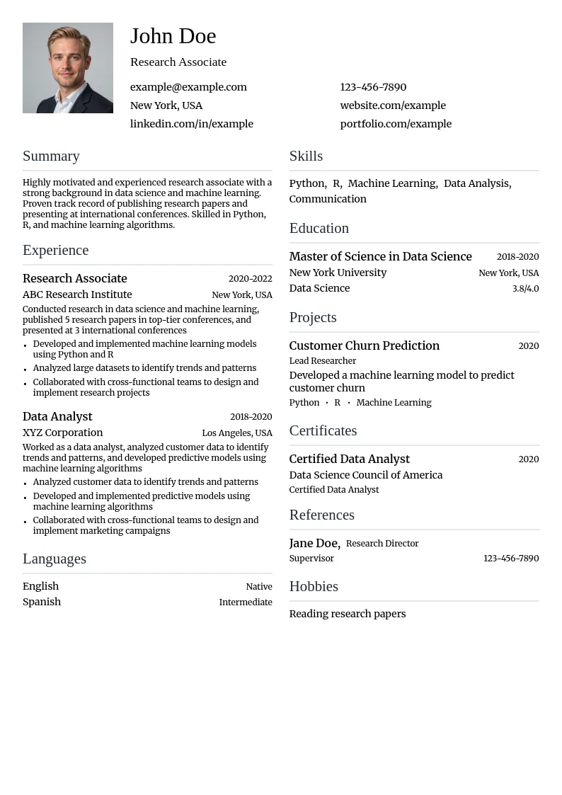 Research Associate resume example