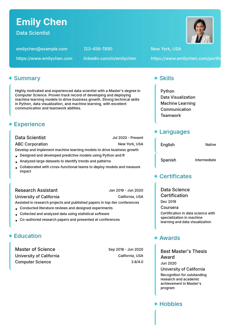 Master's Degree Holder resume example