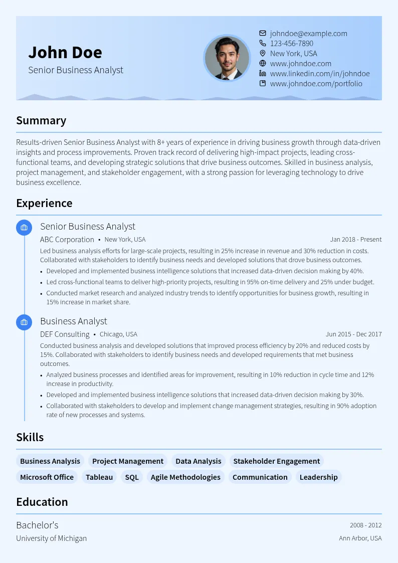 Senior Business Analyst resume example