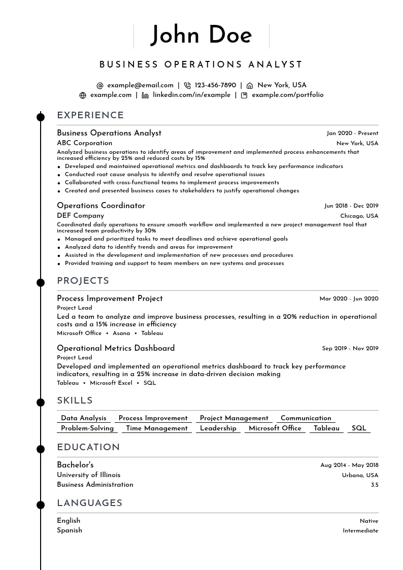 Business Operations Analyst resume example