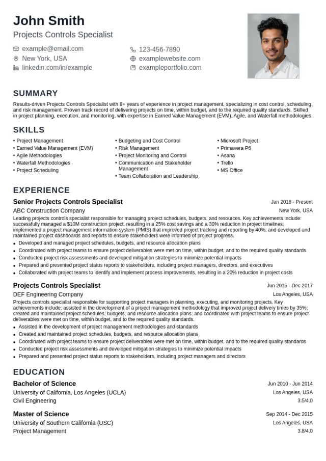 Projects Controls Specialist resume example
