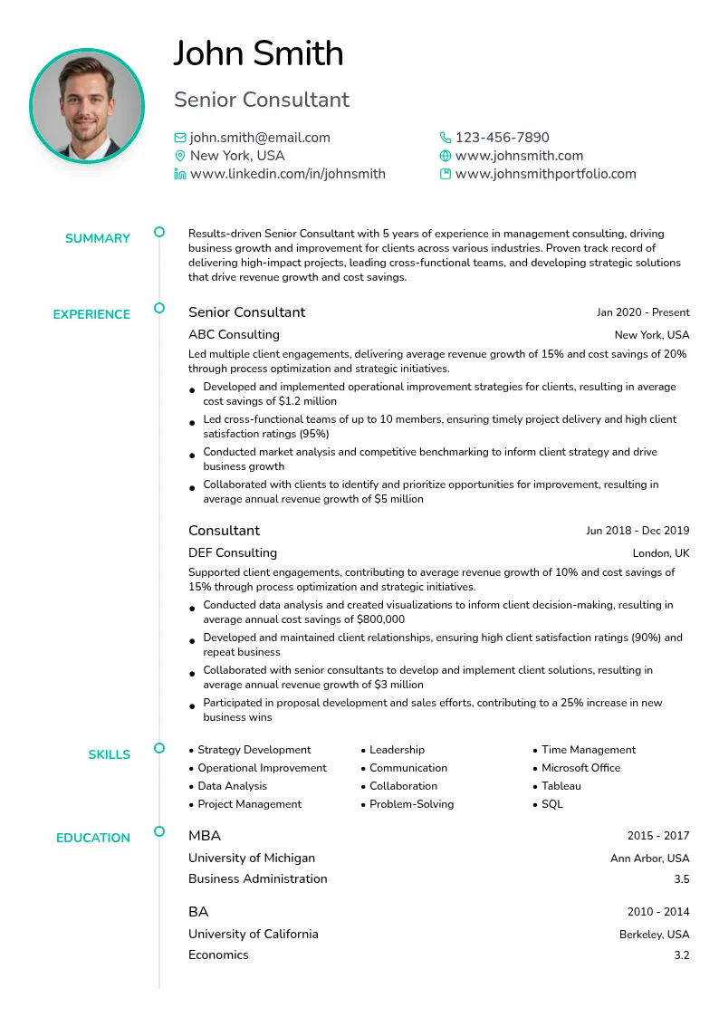 Senior Consultant (3-6 years) resume example