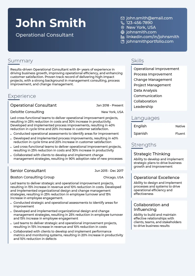 Operational Consultant resume example