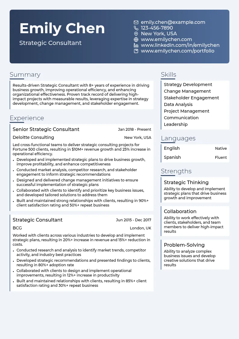 Strategic Consultant resume example