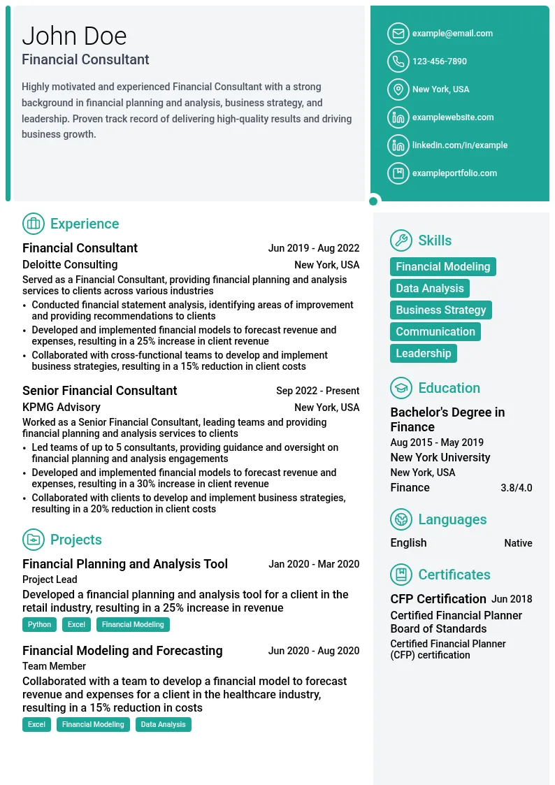 Financial Consultant resume example