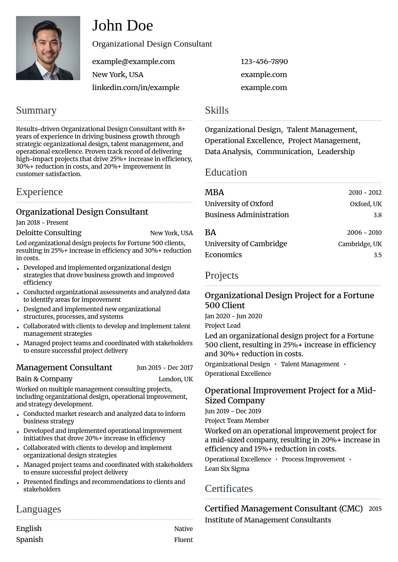 Organizational Design Consultant resume example