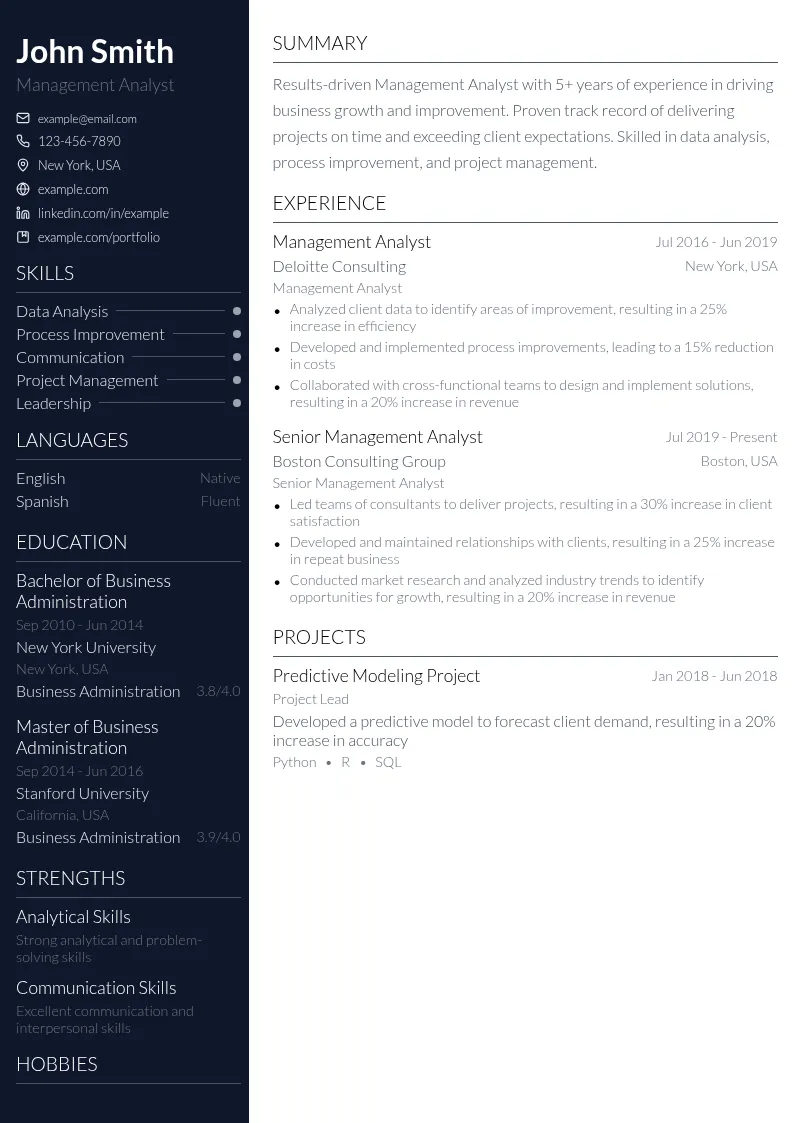 Management Analyst resume example