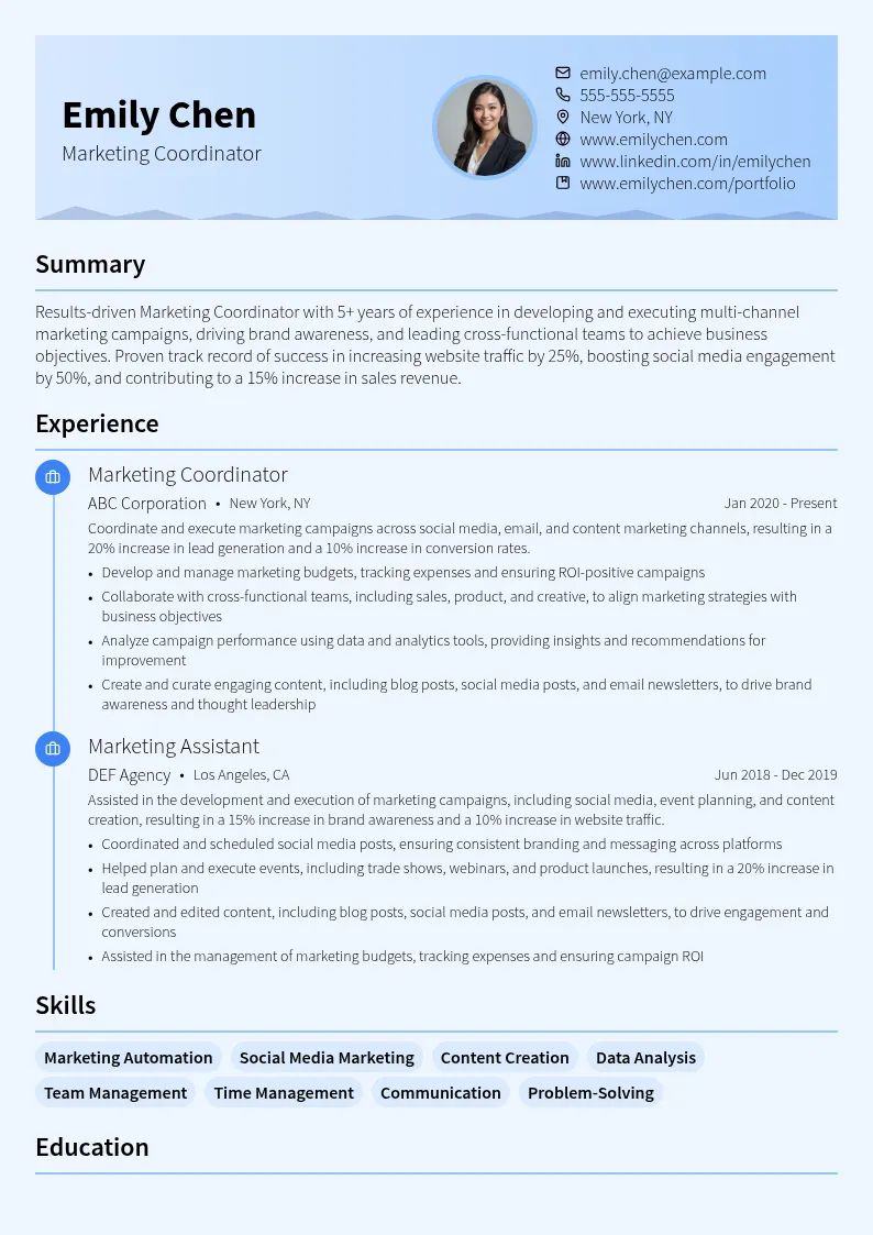Marketing Coordinator resume example