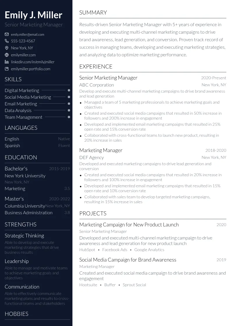 Senior Marketing Manager resume example