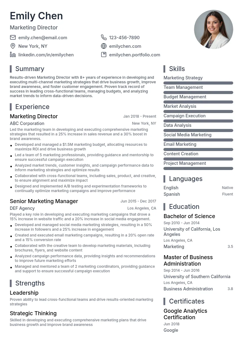 Marketing Director resume example