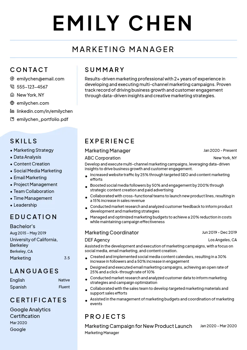 Specialized resume example