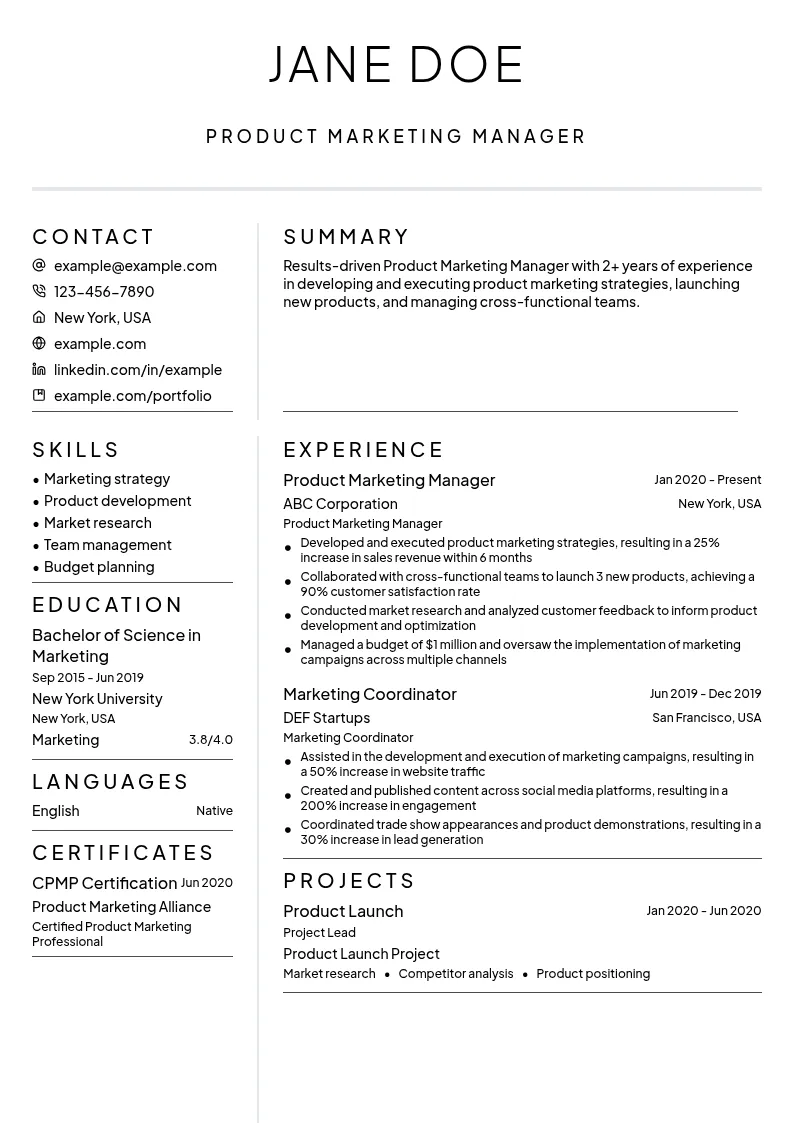 Product Marketing Manager resume example