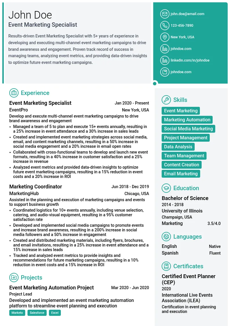 Event Marketing Specialist resume example