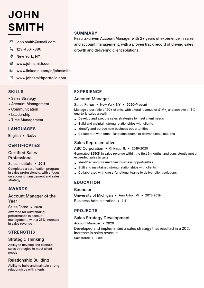 Account Manager resume example