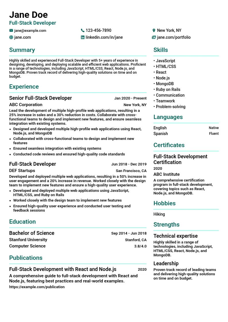 Full-Stack Developer resume example