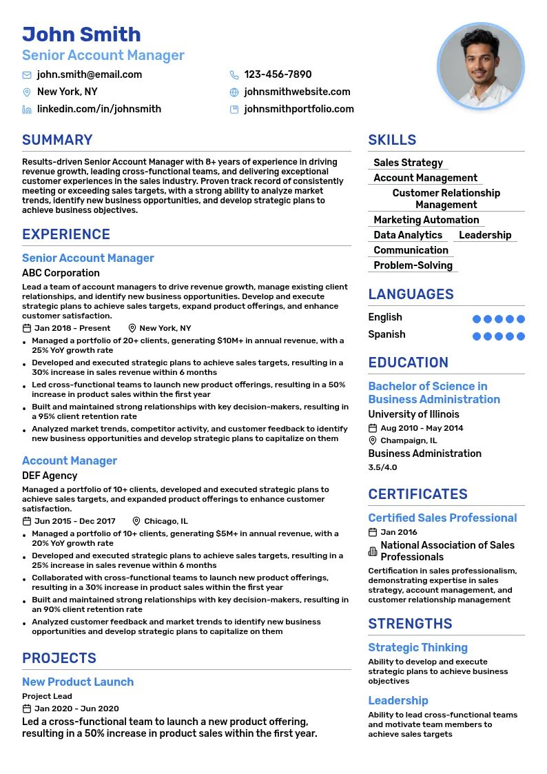 Senior Account Manager resume example