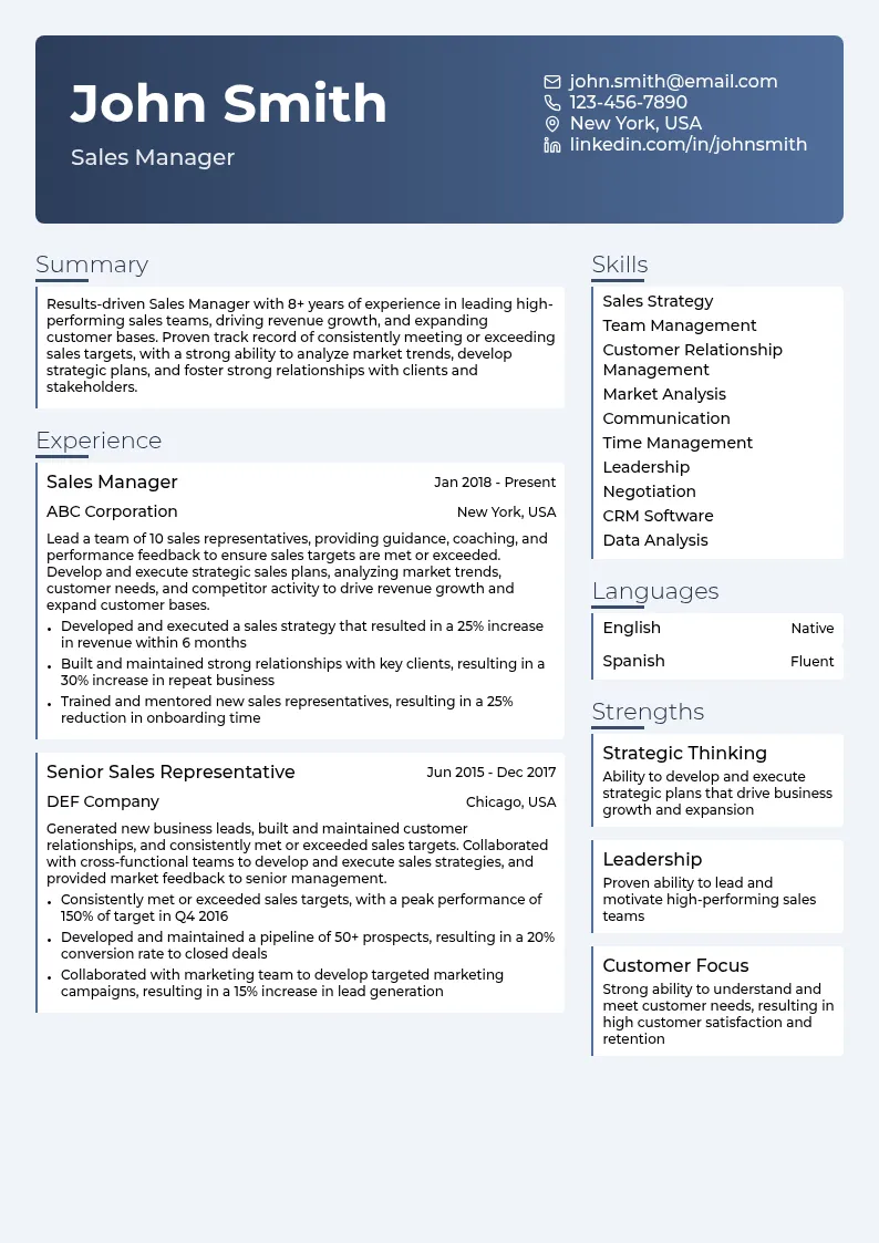 Sales Manager resume example