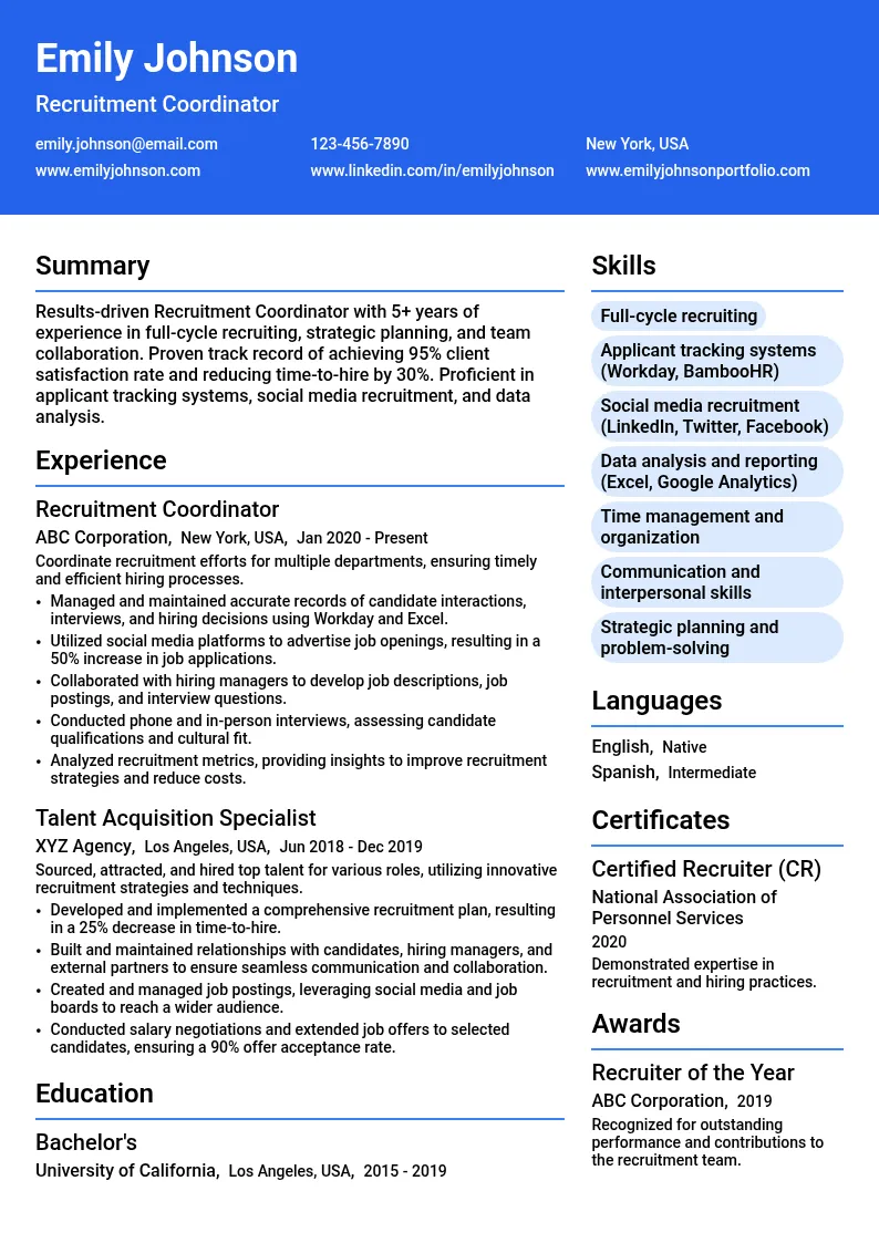 Recruitment Coordinator resume example