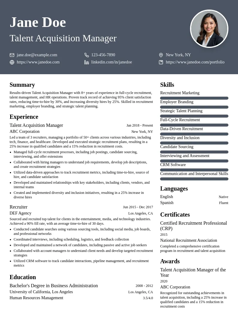 Talent Acquisition Manager resume example