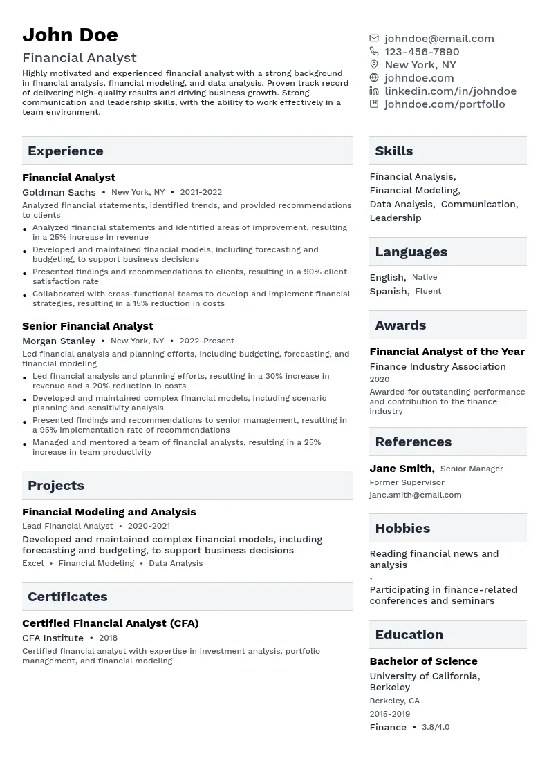Financial Analyst resume example