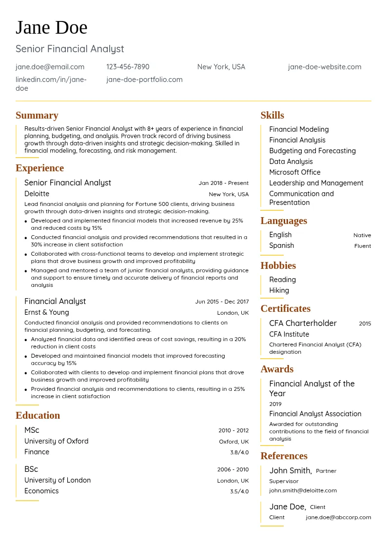 Senior Financial Analyst resume example