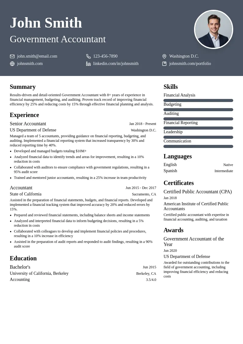 Government Accountant resume example
