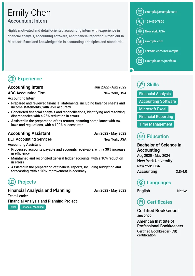 Accountant Intern resume example