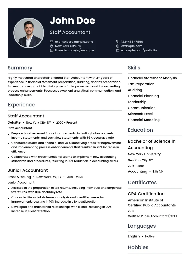Staff Accountant resume example